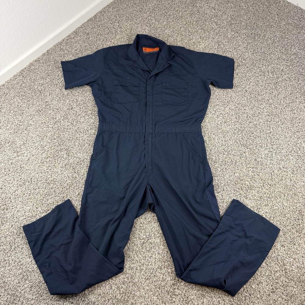 VTG Red Kap Coveralls Mens Large Blue Scovill Zip 80s USA Mechanic Jumpsuit Work